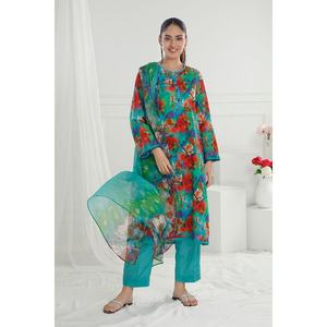 Ensemble 3 pièces non cousu pour femme en tissu lawn, tenue décontractée pour les fêtes, taille XS, impression numérique, service OEM ODM - Product Image 2