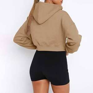 Haut à capuche en coton pour femme, logo personnalisé, respirant, fermeture éclair, grande taille, haut à capuche court, design OEM, matière en soie - Product Image 2