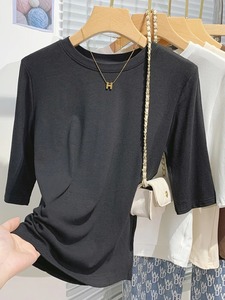 Camiseta de manga corta para mujer, ropa transpirable para mujer, Camisetas básicas ajustadas de verano, camisetas de algodón 2025, camisetas informales con cuello redondo para mujer - Product Image 6