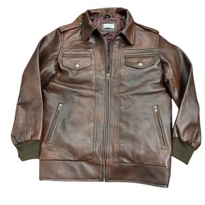 Veste de motard en cuir marron pour homme, ce sont des vestes de camionneur en simili cuir marron avec fermeture à boutons-pression - Product Image 5