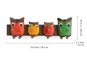 ที่วางกุญแจตกแต่งรูปครอบครัวนกฮูกที่ทำจากไม้มะม่วงมี6ตะขอสำหรับติดผนังประตูบ้านพวงกุญแจหัตถกรรม - Product Image 3