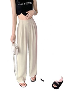 Single Button Female Loose Fit 100% Cotton Fleece <b>Winter</b> Casual Joggers Elastic Waist Pleated Straight <b>Trousers</b> Korea Fashion - Product Image 3