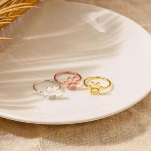 Anillo fino de Plata de Ley 925, joyería conmemorativa con estampado de pata personalizada para dueños de mascotas, regalo personalizado para amantes de la mamá del perro grabado para niña - Product Image 1