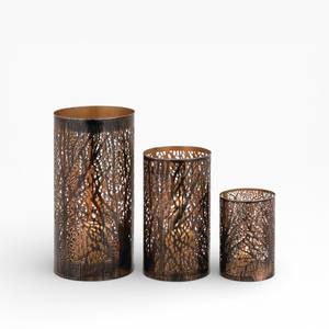 Porte-bougie en métal noir avec texture de découpe en galets denses et intérieur en cuivre brillant - Product Image 6