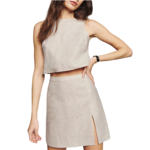 Verano señoras nueva llegada de moda cuello cuadrado Lino sin mangas Top y Mini pantalones cortos - Product Image 5