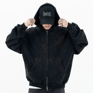 Sweat-shirts à capuche en coton 100% de haute qualité, personnalisés avec un logo, manches longues, grande taille, imprimés, tendance, surdimensionnés, teints, courts, pour l'hiver - Product Image 1