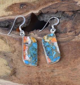 Boucles d'oreilles en argent sterling avec turquoise et cuivre, faites à la main, bijoux en pierres précieuses, cadeau élégant pour femmes - Product Image 6