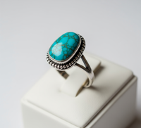 Bague en argent sterling 925 plaqué rhodium avec turquoise, sertie clos, certifiée, bijou tendance, cadeau quotidien
