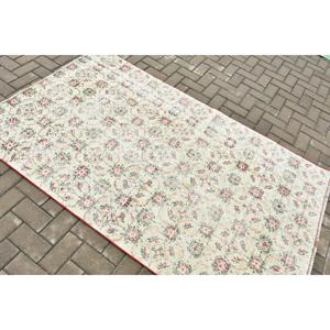 Alfombra Vintage, Alfombra de Lana Blanca y Roja de 4.2x7 pies - Product Image 4