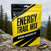 Sachet Doypack Personnalisé Jaune et Noir Refermable à Soufflet avec Trou de Suspension pour Vente en Gros de Mélange Énergétique
