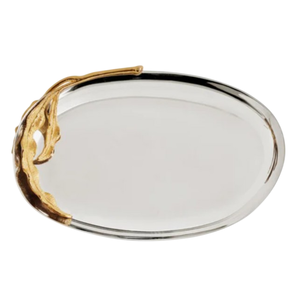 Plateau de service de table de qualité supérieure, plateau de service ovale vintage en acier inoxydable avec poignée en laiton à feuille d'or pour la décoration de la maison - Product Image 4