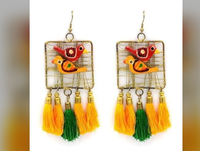 Boucles d'oreilles artisanales en fil de soie multicolores - Artisanat promotionnel imprimé sur soie, tendance, économique, cadeau original