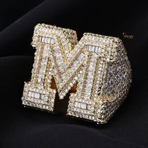 Brillante 10K oro sólido M letra anillo Moissanite diamante Iced Out Hip Hop joyería para hombres Streetwear y declaración de moda - Product Image 4