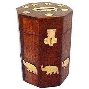 Banco de dinero hecho a mano, artículo de regalo decorativo para el hogar, mango de madera, incrustaciones de Metal, forma de barril, patrón de caja promocional, diseño único - Product Image 2