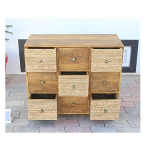 Commode en bois de manguier massif avec 9 tiroirs spacieux pour un rangement fonctionnel et un style intemporel - Product Image 4