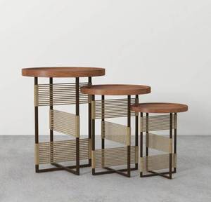 Ensemble de meubles de salon au design moderne chinois ensemble de table basse et de table ronde en bois et métal 3 pièces pour Diwali - Product Image 4