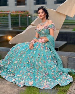 Compromiso especial novia mucama hermosa flor decorativa moda Georgette bordado trabajo Lehenga Choli con Dupatta - Product Image 4