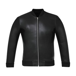 Personalizar Bombardero de La chaqueta de cuero negro de los hombres de moda de diseño clásico de moda juvenil de invierno Casual vuelo capitán cierre de cremallera nuevo OEM Pak - Product Image 4