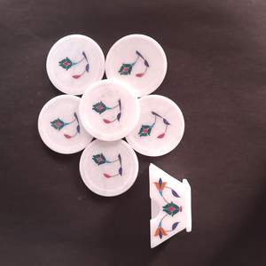 Sous-verre de thé et de boisson en pierre de marbre blanc hexagonal de style classique durable décor de maison et de bureau - Product Image 2