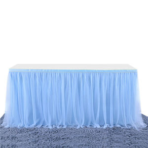 Elegant Disposable 100% Polyester Tulle Square Rectangle <b>Table</b> <b>Skirt</b> Waterproof Oilproof Durable Weddings Banquets Parties ODM - Product Image 2