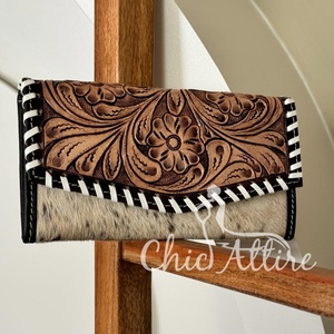 Cartera de piel de vaca de pelo auténtico para mujer, cartera de mano, Colección occidental, éxito de ventas, multiusos - Product Image 1