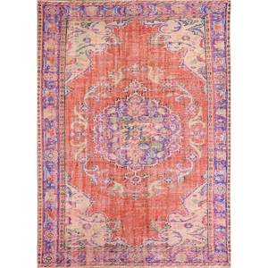 Tapis en laine noués à la main de grande taille, style vintage, motif médaillon rouge et orange, pour salon ou couloir - Pae-2689 - Product Image 1
