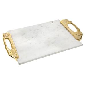 Bandeja de mármol rectangular pequeña de lujo decorativa con flor dorada Bandeja de mármol elegante con decoraciones de borde dorado para eventos Boda - Product Image 5