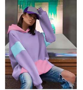 เสื้อฮู้ดผ้าฟลีซสวมหัวสำหรับผู้หญิงเสื้อมีฮู้ดลายบล็อกสีตามสั่งไซส์ใหญ่พิเศษ - Product Image 2