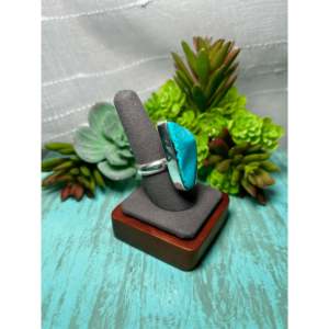 Navajo-Made <b>Statement</b> <b>Ring</b> with Kingman Turquoise & Sterling <b>Silver</b> Size 9 Everyday Gemstone <b>Ring</b> with Natural Stone Inlay - Product Image 2