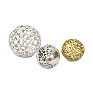 Escultura de aluminio con juego de 3 piezas Escultura de bola de metal con acabado dorado y plateado para decoración de oficina y hogar - Product Image 1