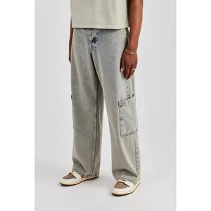 Jean baggy en coton, design unique avec pierres ponce, délavage acide gris, style Y2K, streetwear de qualité, tissu denim délavé au soleil - Product Image 2