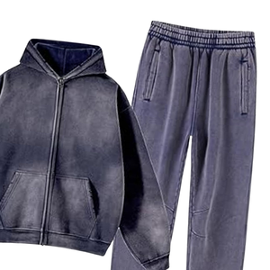 Ensemble survêtement gris anthracite délavé à l'acide pour homme, veste en molleton vintage, pantalon de jogging, ensemble surdimensionné, streetwear, tenue d'hiver - Product Image 5