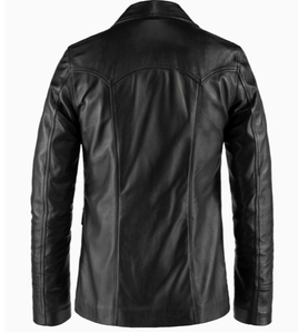 Manteau en cuir mi-long pour homme, hiver, doublure polaire, grand col, style costume, fourrure - Product Image 1