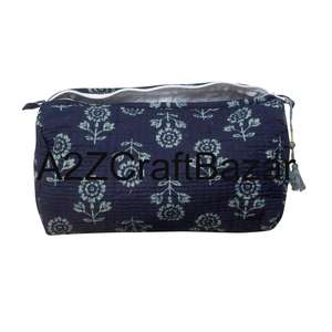 Ensemble de trousses de maquillage en tissu 100% coton pur, motif à pompons, fermeture éclair, poignée souple, réutilisable, grandes/petites tailles, vente en gros - Product Image 5