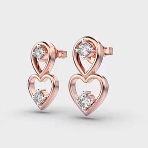 Pendientes de diamantes de oro rosa personalizados para aniversario, regalo de compromiso, fiesta y ocasión de boda, pendientes de diamantes - Product Image 4