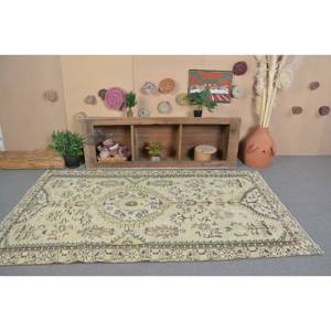 Tapis en laine turque beige et vert vintage 5 'X 8' tissage plat motif patchwork support en latex pour décorations de salon - Product Image 3