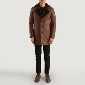 High Quality Men's Wool Leather <b>Jacket</b> Custom Design with Embroidery Distressed Cinnamon Fur Coat Windproof Wholesale XS Size - Product Image 4