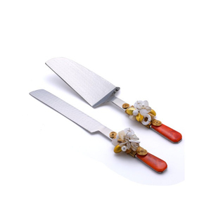 Suministros de decoración de pasteles indios de grado superior, juego de servidor de cuchillo de pastel de acero inoxidable con encaje de diamantes de imitación para mesa de fiesta de boda usada - Product Image 1