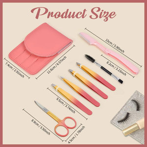 Ensemble de 7 pinces à épiler en acier inoxydable pour femmes, poils du visage / Ciseaux courbés de précision bicolores pour sourcils, rasoir à sourcils pour poils incarnés - Product Image 3