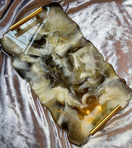 Premium Epoxy Resin Tray Flower Design With Matt Silver Polished Branch shape Handle resin tray - Product Image 2