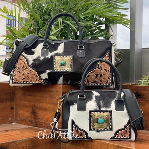 Sac de rangement grand et petit sac de voyage en cuir de vachette de haute qualité pour les vacances en cuir repoussé à la main pliable Weekender Combo Set - Product Image 1