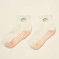 Chaussettes courtes antidérapantes en jacquard brodé floral avec détail de revers, pour femme, en coton/nylon/élasthanne tricoté, idéales pour le Pilates en intérieur, séchage rapide