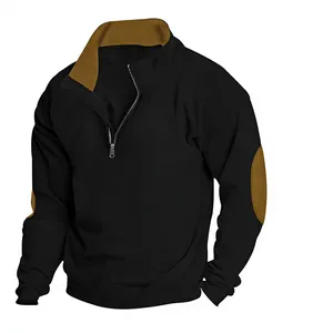 Sudadera de Forro Polar con Cierre de Cremallera para Hombre, Color Sólido, Corte Regular, Cuello Alto, Estilo Casual para Otoño, Mezcla de Poliéster y Algodón - Product Image 3