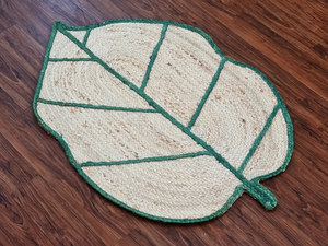 Tapis en jute de style Kilim fait à la main tufté motif abstrait décoratif en forme de feuille entrée de chevet patio extérieur salon - Product Image 4