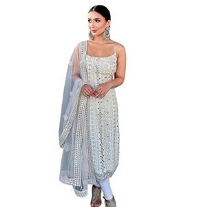 Nouveau concepteur écologique Georgette Sequin travail mariage vêtements ethniques Kurti pantalon ensemble Salwar Kameez haut Dupatta respirant naturel - Product Image 1