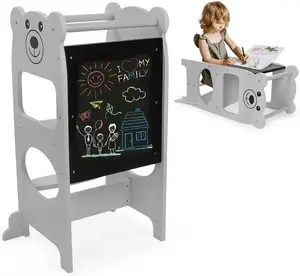 2-in-1キッチンバディヘルパーウッドチャイルド幼児学習スタンディングタワーキッズステップスツールカウンター用