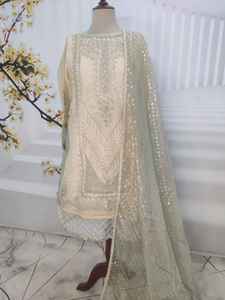 Costume 3 pièces asiatique traditionnel robe de soirée artisanale avec Dupatta et pantalon assortis robe 3 pièces brodée lourde - Product Image 2