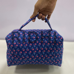 Popular Handmade Quilted for <b>Bag</b> Blush Blossom Blue Reusable <b>Travel</b> <b>Cosmetic</b> Pouch Large Vintage Shopping Accessory - Product Image 6