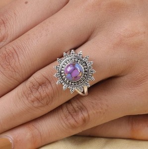 แหวนดีไซน์สีฟ้าโมแฮร์เทอร์ควอยซ์แท้ขนาด7มม. แหวนชั้นดีทำด้วยมือไม่ซ้ำใครการตั้งค่ากรอบแข็ง925สำหรับปาร์ตี้สเตอร์ลิง - Product Image 1