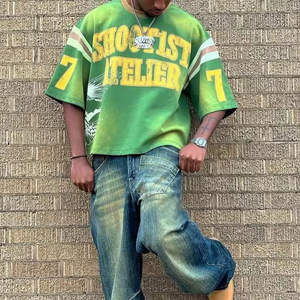 Camiseta de algodón de gran tamaño para hombre de alta calidad, camiseta de peso pesado cuadrada personalizada, lavado ácido desgastado, gráfico Vintage, Jersey en blanco, seda sólida - Product Image 3